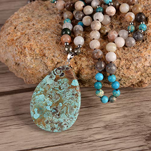 YGLINE Chakra 108 Mala Beads Bracelet Real Healing Gemstone Yoga Meditation Hand Knotted Mala Prayer Bead Necklace - color: Pendant style 2