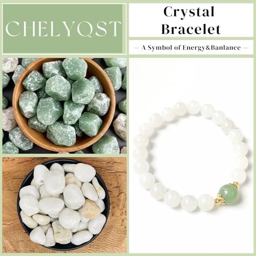 Beaded Bracelets for Women,Stretch Healing Crystal Bracelet Natural Stone Gemstone Jewelry Gifts - color: Style A-White Jade&Green Aventurine