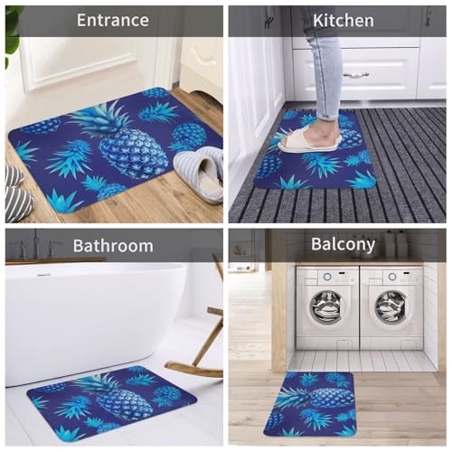 Blue Pineapple Printed Flannel Non - Slip Floor Mat 16x24in - Soft Plush Microfiber Rug for Every Indoor Space - color: Blue Pineapple