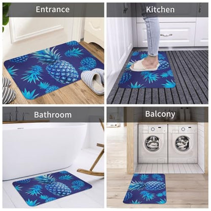 Blue Pineapple Printed Flannel Non - Slip Floor Mat 16x24in - Soft Plush Microfiber Rug for Every Indoor Space - color: Blue Pineapple