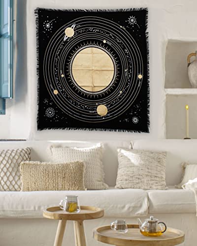 Indian Consigners Altar Cloth Spiritual Planets, Ritual Stars and Galaxy Table Cloth Beautiful Solar System Altar Cloth 24by24 inches (Solar System Gold Silver) - size: 24" x 24" (Square)