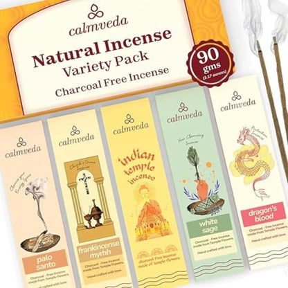 Natural Incense Sticks Variety Pack - (5 Variants) Charcoal Free Inscents-Sticks, Made from Upcycled Flowers | Sacred Insence-Sticks from All Cultures (Inciensos Aromaticos)