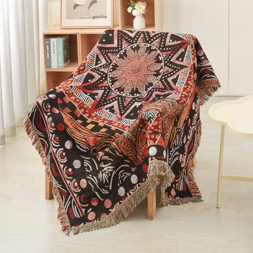 Boho Throw Blanket Reversible Cotton Bohemian Tapestry Hippie Room Decor Outdoor Blanket Double Sided (Boho Patten 6 50"x60") - color: Boho Patten 6, size: 50*60 inch