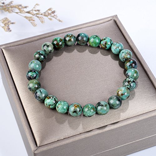 Cherry Tree Collection Gemstone Beaded Stretch Bracelet 8mm Round Beads 7" - color: African Turquoise