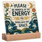 Meditation Room Spiritual Decor Positive Energy Desk Sign - Please Be Mindful of the Energy You Bring Into This Space Sign, Boho Decor for Home, Office, Yoga Room, Cafes