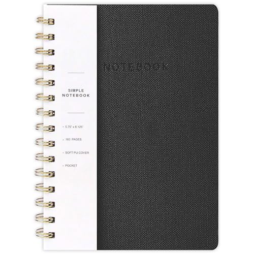 Oneirom Spiral Notebook-6.10" x 8.19" College Ruled Journal with Inner Pockets and 160 Pages,PU Leather Cover Business Journal, Twin-Wire Binding Notebook Perfect for Office & Home School Supplies : Office Products