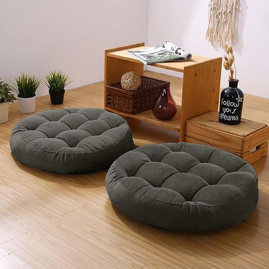 Meditation Floor Pillow Set of 2 Large Round Floor Cushions for Adults Tufted Corduroy Floor Seat Pillows Cushion for Living Room,Dark Grey 16.5" Lx16.5 Wx3 H - color: Dark Grey, size: 16.5"Lx16.5"Wx3"H