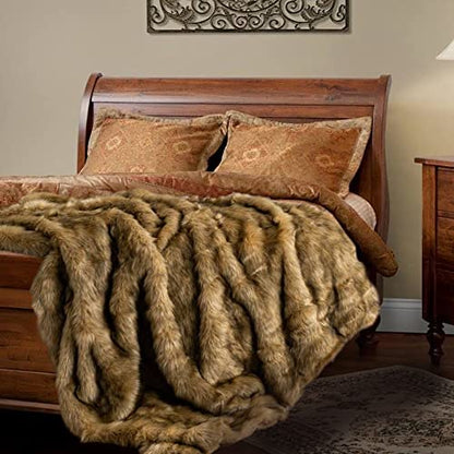 BATTILO HOME Golden Faux Fur Throw Blanket for Couch Sofa, Long Pile Fur Blankets and Throws, Elegant, Fluffy Thick Warm Heavyweight Fur Blanket Reversible to Plush Velvet, 50"x60" - color: Ochre, size: 50"x60"