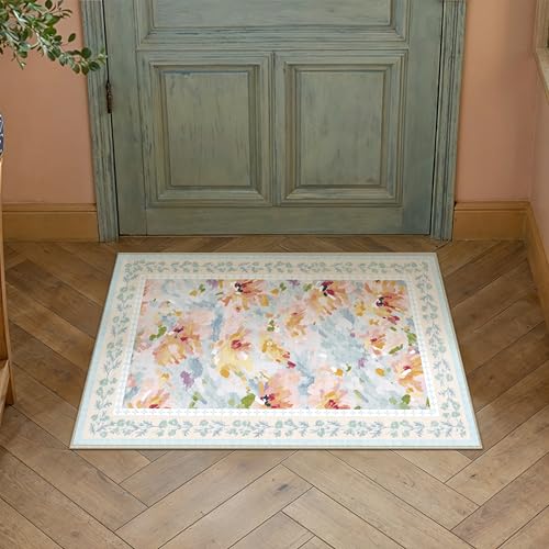 2x3 Washable Area Rug for Entryway Blue Floral Abstract Soft Throw Rug Modern Non Slip Low Pile Small Carpet for Kitchen Bathroom Living Room Bedroom - color: Floral | Blue Multi, size: 2' x 3' (Rectangular)