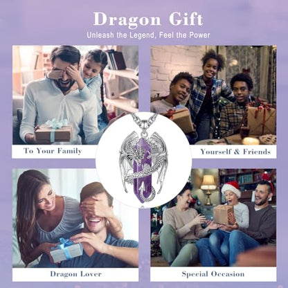 INFUSEU Unique Dragon Necklaces with Healing Crystal Stone for Men Women, Personalized Spiritual Gifts, 24 Inch Chain - color: Amethyst