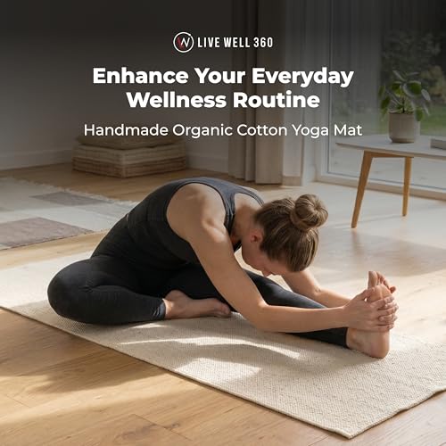 Live Well 360 Handmade Organic Cotton Yoga Mat - Non-Toxic, Chemical-free and All Natural Cloth Yoga Mat - Exercise, Workout, & Fitness Rug - Woven Material - Absorbent & Washable - 78" x 27" - color: Gray