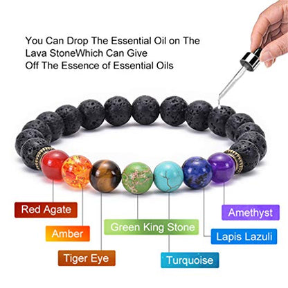 GelConnie Lava Rock Chakra Bracelet 7 Chakra 8mm Natural Stone Healing Bracelet Stress Relief Yoga Beads Anxiety Bracelet Aromatherapy Essential Oil Diffuser Bracelet Bangle - color: A-Dog Paws