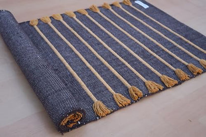 Jaipur Art & Rugs Cotton Yoga Rug - Eco-Friendly Hand-Woven Thick Mat (24”x72”x5mm) for Everyday Fitness at Home - Comfortable & Extra-Long - color: Black-Yellow