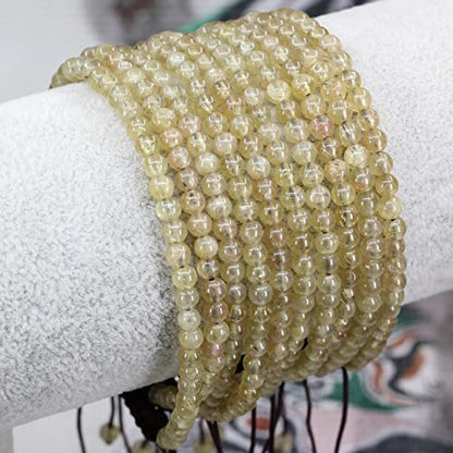 Keleny Natural Gemtones 4mm Round Beads Crystal Adjustable Braided Macrame Tassels Bracelets Unisex - color: Yellow