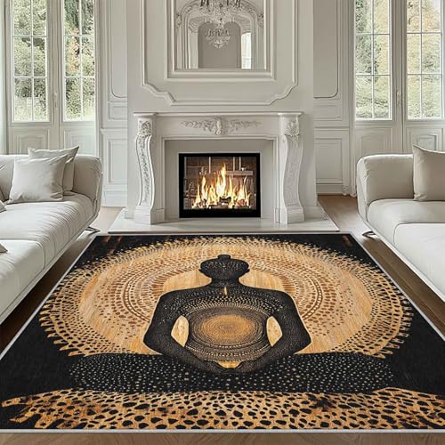 Meditation Washable Rug 4x5 - Boho Indian Hippie Area Rugs for Living Room - Zen Spiritual Carpet for Bedroom Dining Room, Low Pile Indoor Entryway Decor Floor Mat - color: Brown, size: 4 x 5 ft