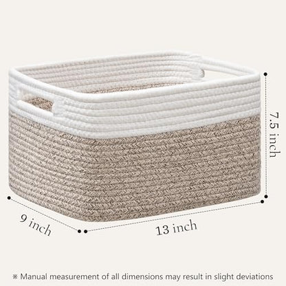 UBBCARE 4 Pack Storage Baskets for Shelves, Baskets for Organizing, Cube Shelf Storage Bin with Handles, Woven Storage Basket, 13"L x 9"W x 7.5"H, White&Light Brown