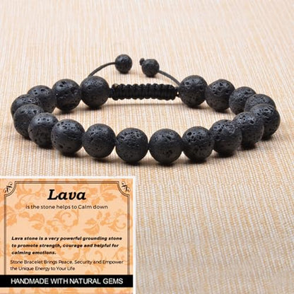 MASSIVE BEADS Handmade Yoga Natural Stone Crystal Healing Power Energy Gifts for Unisex Adult Bracelet Macrame Adjustable - color: Black Lava(Calm), size: 10mm