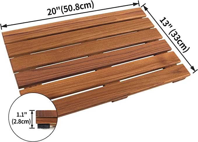 VaeFae Teak Shower Mat, Non-Slip Bath Mat, Luxury Spa Mat, Wooden Mat for Bathtub, 20 x 13 in - size: 20" x 13" (Rectangular)