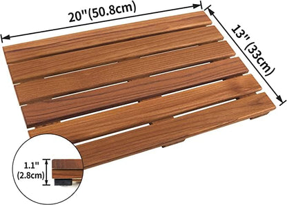 VaeFae Teak Shower Mat, Non-Slip Bath Mat, Luxury Spa Mat, Wooden Mat for Bathtub, 20 x 13 in - size: 20" x 13" (Rectangular)