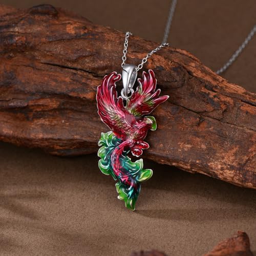 Hummingbird/Phoenix/Owl/Dove/Flamingo/Raven/Blue Jay/Cardinal/Peacock/Eagle/Parrot/Robin Necklace for Women 925 Sterling Silver Bird Pendant Necklace Animal Jewelry Gift for Mother Wife - style: Flying Phoenix Necklace