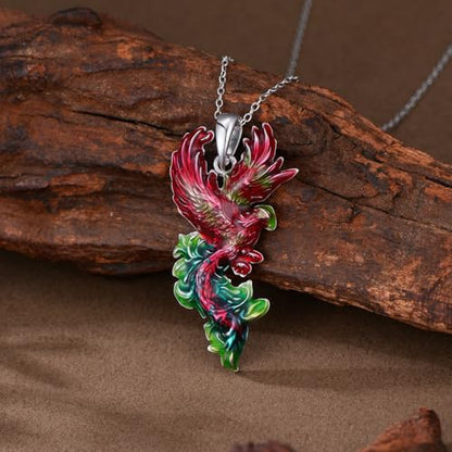 Hummingbird/Phoenix/Owl/Dove/Flamingo/Raven/Blue Jay/Cardinal/Peacock/Eagle/Parrot/Robin Necklace for Women 925 Sterling Silver Bird Pendant Necklace Animal Jewelry Gift for Mother Wife - style: Flying Phoenix Necklace