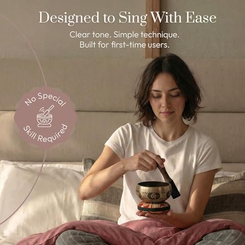 Silent Mind Tibetan Singing Bowl Set – Easy to Play & Beginner Friendly Meditation Bowl with Cushion & Mallet | Stress Relief & Mindfulness | Gift-Ready - color: Antique Light Brown, size: Without Case