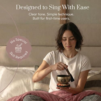 Silent Mind Tibetan Singing Bowl Set – Easy to Play & Beginner Friendly Meditation Bowl with Cushion & Mallet | Stress Relief & Mindfulness | Gift-Ready - color: Antique Light Brown, size: Without Case