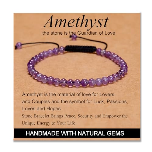 MASSIVE BEADS Handmade Yoga Natural Stone Crystal Healing Power Energy Gifts for Unisex Adult Bracelet Macrame Adjustable - color: Amethyst(Love Guardian), size: 4mm