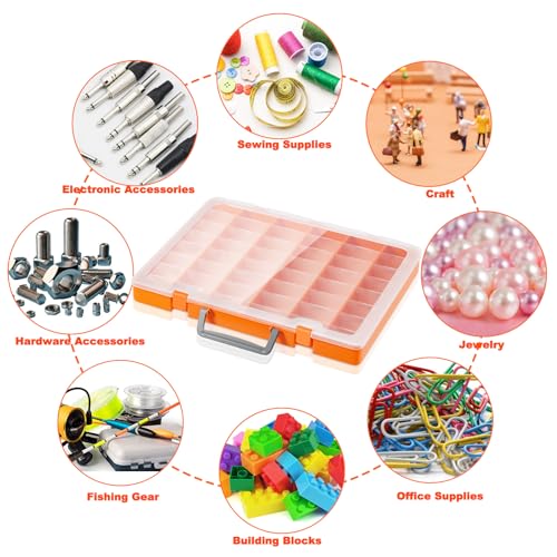 48 Grids Large Plastic Organizer Box with Adjustable Dividers, Beads Storage Containers Compartment Tackle Box Case for Crafts Hobby Small Parts Fishing Seeds Jewelry (Orange) - size: Orange-1P