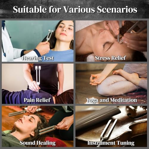 Tuning Forks for Healing Set (128Hz, 256Hz, 512Hz), Yoga and Meditation Accessories & Sound Therapy Devices, Sound Healing Instruments for Chakra, A Good Gift for Women and Meditation Beginner