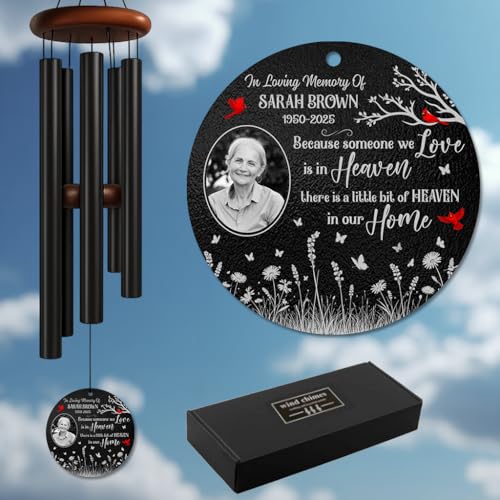 Personalized Photo Memorial Wind Chimes for Outdoors – Custom Name & Years Remembrance Chime – Sympathy Gift for Loss of Loved One – Memory Windchimes for Garden, Porch, Patio or Quiet Space - size: CardinalPhotoWC 1