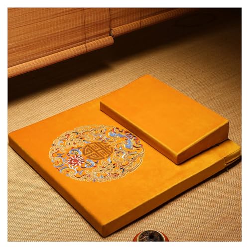 Square Meditation Cushion Mat Set with Washable Cotton Linen Cover, Larger Thick Yoga Mat Bolster Floor Pillows Seating for Adults Meditation Accessories yellow-70cm