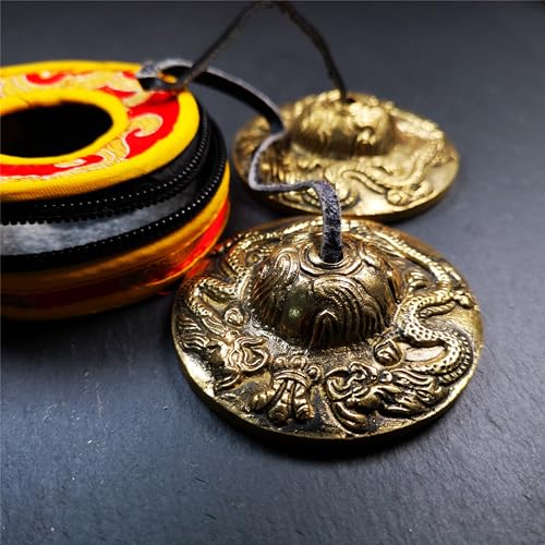 Tibetan Tingsha Bell Set - Tibetan Cymbals - for Sound Healing, Yoga, Meditation, and Mindfulness,Handmade in Nepal,Made of Brass,Dragon Pattern,6.5cm/2.6 inch - color: 1-Brass-Dragon-6.5cm