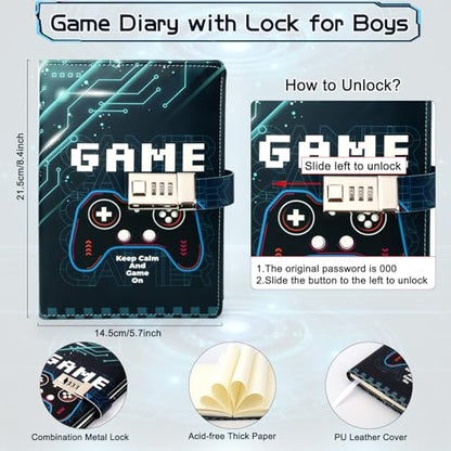 Video Game Diary with Lock for Boys Ages 8-12, Game Journal for Teen Boys 10-18, Cool Birthday Gifts for Kids Journal, Writing Gaming Notebook with Pen Back to School Gifts for 8 9 10 11 12 13 14 15 16 Teenagers