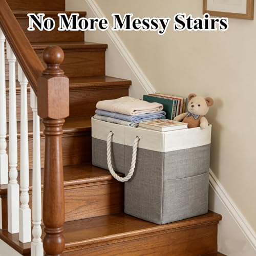 Stair basket,Foldable staircase baskets,Stair basket for wooden and carpeted stairs,Step stairs storage baskets with handle.1pcs - color: grayish white