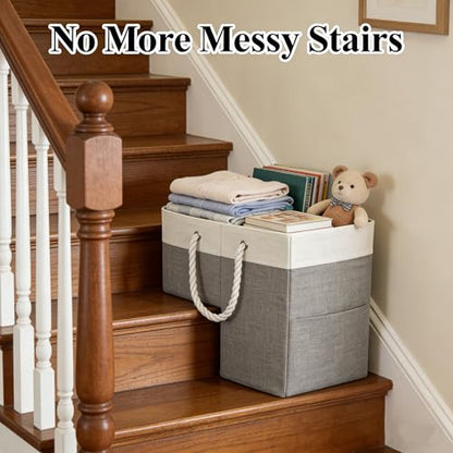 Stair basket,Foldable staircase baskets,Stair basket for wooden and carpeted stairs,Step stairs storage baskets with handle.1pcs - color: grayish white