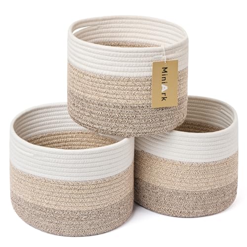 MiniArk Small Basket for Organizing | Cube Shelf Closet Storage Baskets | 9.7×9.7×7.1” | Woven Rope Gift Basket | Nursery | Round 3 Packs Gradient Brown - color: Gradient Brown, size: Round-7L (⌀9.7"×H7.1")