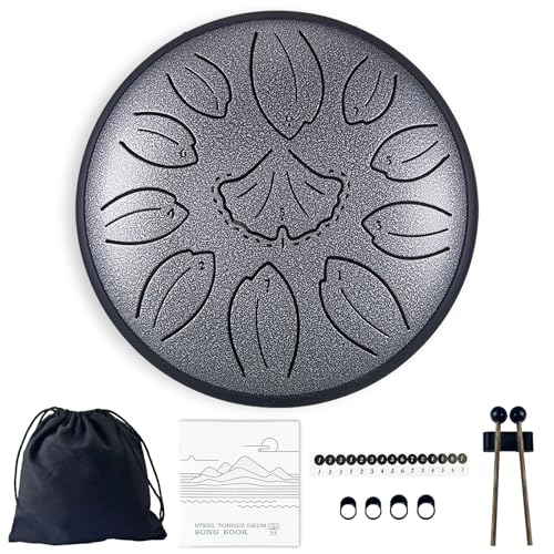 TUOKING Rain Drum for Outside Steel Tongue Drum 6 Inch 11 Notes C Key Handpan Drum for Adults and Beginners Sound Healing Musical Instrument for Meditation, Yoga, Music Lovers(Silver) - color: Silver, size: 6 Inch 11 Notes