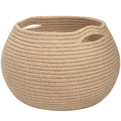 Goodpick Wicker Storage Basket for Living Room, Small Round Woven Basket for Toys, Towel, Bedroom, Children Corner Decoration Plant Baskets Indoor, Jute, 10"D x 8.3"H - color: Jute, size: 10"D x 8.3"H