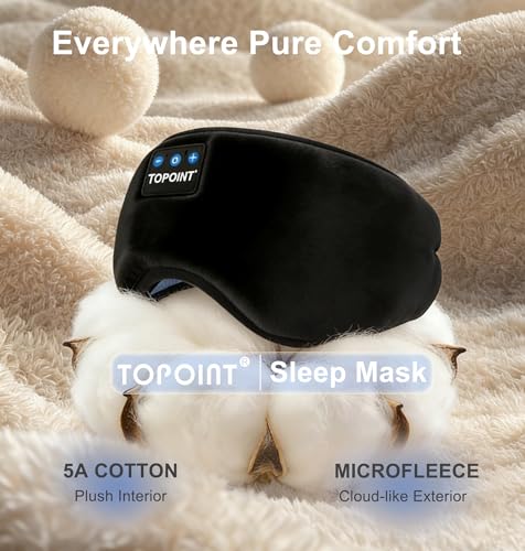 TOPOINT Sleep Mask with Headphones Bluetooth 5.4 Wireless, Sleep Headphones Earphones Earbuds with Microphone HD Speakers Music, Blackout Eye Mask for Sleeping Travel Meditation Men Women Cool Gadgets - color: Black, style: Ample Velvet