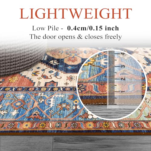 Lahome 8 x 10 Area Rugs for Living Room Boho Washable Non-Slip Backing Large Rug Ultra-Thin Stain Resistant Dining Room Rugs for Under Table, Oriental Print Rugs for Bedroom Adelyn (Rust, 8'x10')