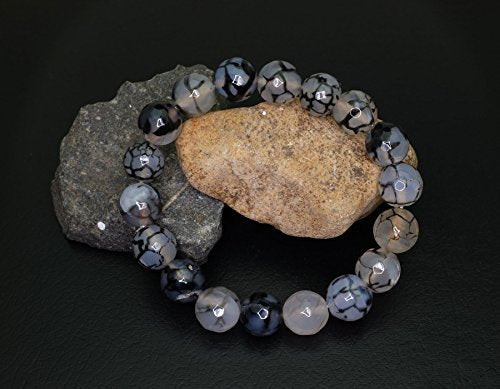 Falari 10mm Natural Semi Precious Gemstone Stretch Bracelet Unisex - color: Black & White Dragon Agate