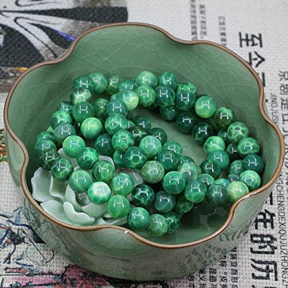 Keleny Fashion Crystal Man Women Stretch Bracelet 10mm Round Beads Rock Jasper 7 Inch Unisex - color: Green Chalcedony