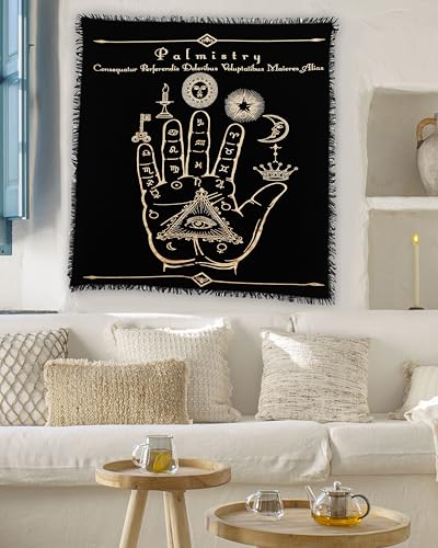 Indian Consigners Palmistry Altar Cloth Celestical Tarot Deck Alter Square Wall Hanging Tablecloth Sacred Place Home Décor Moon Faces Astrology Zodiac Golden Palm - color: Golden Palm