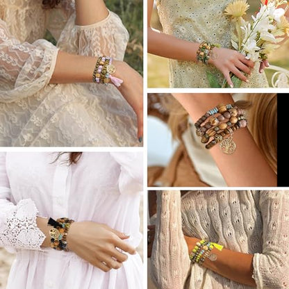 Stackable Stretch Bracelets for Women Tree of Life Bead Bracelet Boho Jewelry - color: 1-Tree-Yellow