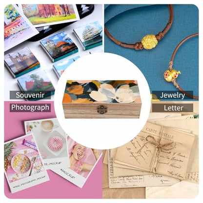 Warm Earth Tone Wooden Box Wooden Storage Box Wooden Boxes for Storage Wooden Box with Hinged Lid Wooden Jewelry Box Wooden Jewelry Box for Women Small Wooden Box