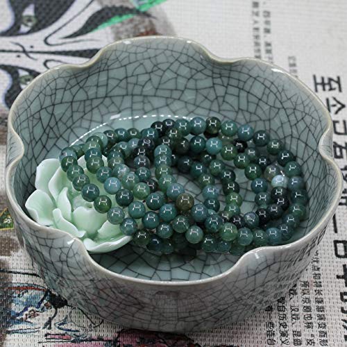 Natural Gemstone 6mm Round Beads Stretch Bracelet 7 Inch - color: Moss Agate