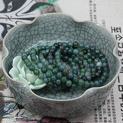 Natural Gemstone 6mm Round Beads Stretch Bracelet 7 Inch - color: Moss Agate