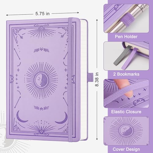 Dotted Journal for Women Men, 192 Pages A5 Notebook Journal, Hardcover Notebook with 100Gsm Thick Pages, Leather Note Book for Writing, Travel, Business, Office, Prayer 5.7 x 8.3, Light Purple - color: Light Purple, style: Dotted