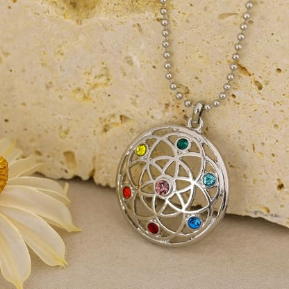 Flower of Life Necklace: 18K Gold Plated Sacred Geometry Buddhist Chakra Mandala with Diamond Pendant Necklaces Yoga Spiritual Amulet Jewelry Meditation Gift for Women Men - color: silver